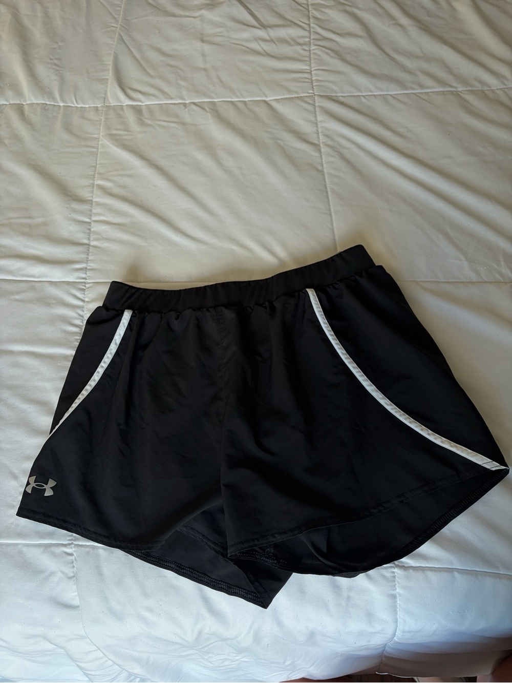 Under Armour Black Women's Running Shorts with White Piping Medium